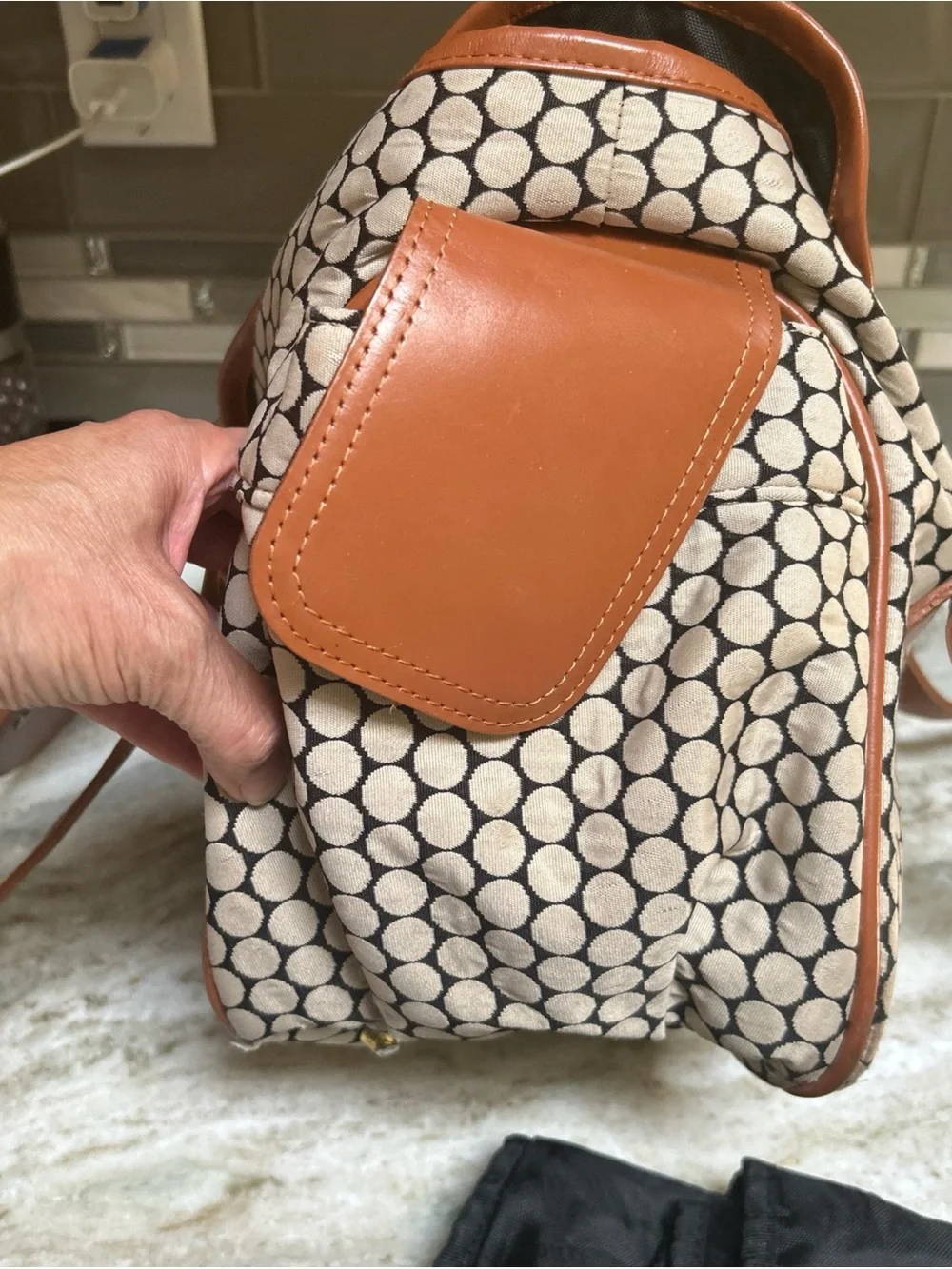 MIA BOSSI DIAPER TRAVEL TOTE BAG ORANGE LEATHER TRIM Washable Lining Change Pad